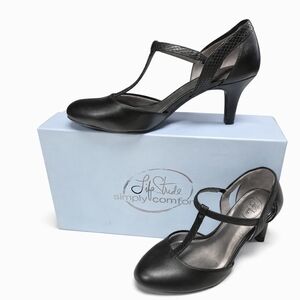 Life Stride Black T-Strap Heels